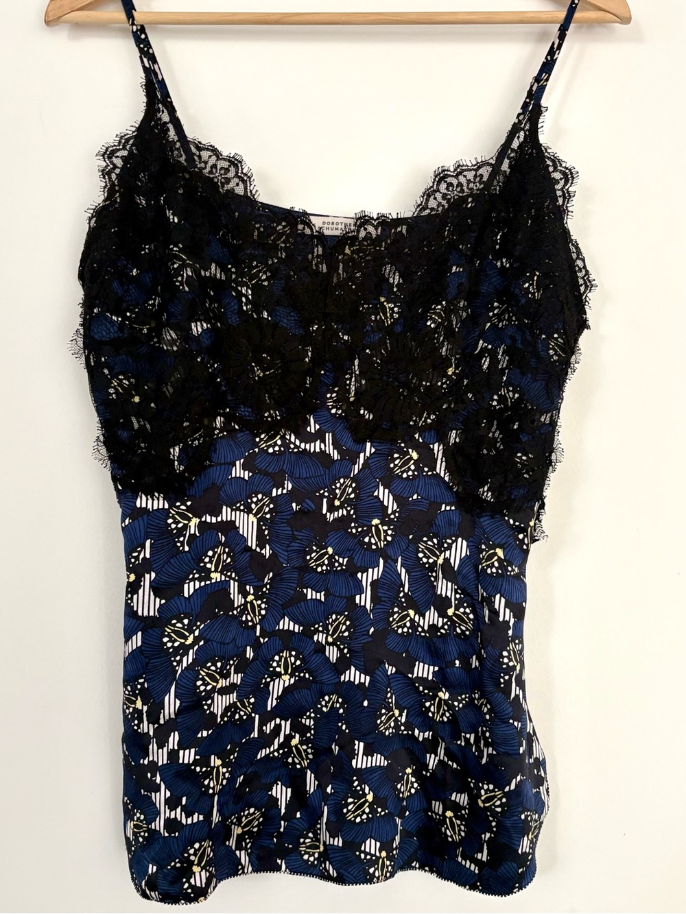 Dorothee Schumacher Silk Lace Cami Tank Navy Floral Print Size 4 US 8 10 Large